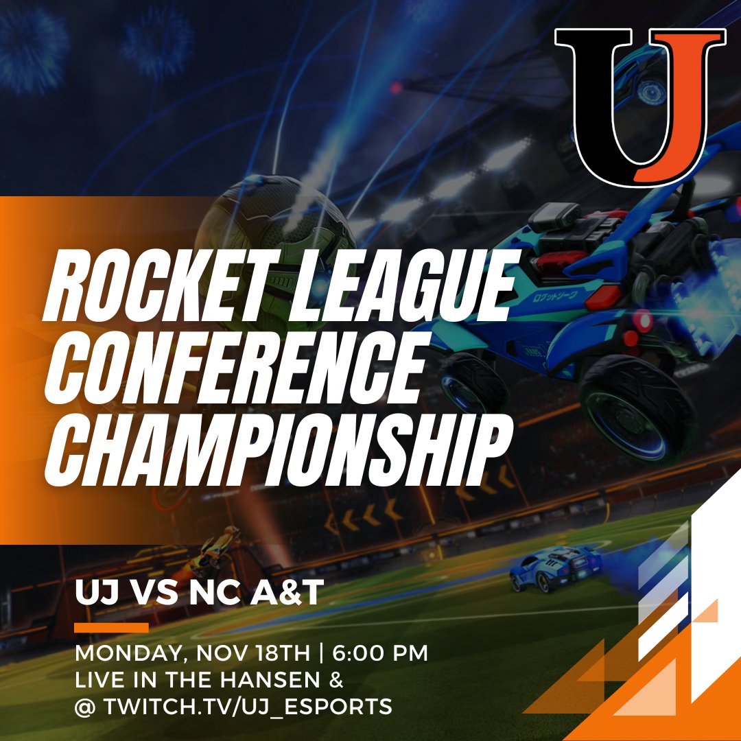 ITS CHAMPIONSHIP DAY! Join us at 6:00pm LIVE in the Hansen Center on campus at University of Jamestown or on Twitch for our Varsity Rocket League's title match versus the undefeated North Carolina A&amp;T State University Aggies. We hope to see you there! Go Jimmies!