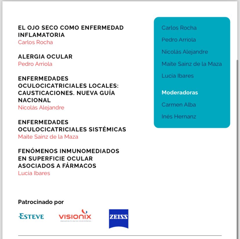 SEIO_uveitis's tweet image. 28/11/24, 7:30pm👇🏻👇🏻👇🏻👇🏻
5o curso online de la SEIOC, con los expertos:
Carlos Rocha, @pedroarrivilla Nicolas Alejandre, @maitesainzmaza, Lucia Ibares, Carmen Alba, Ines Herranz