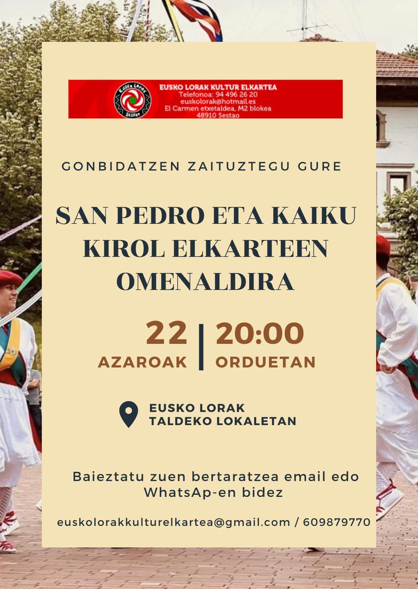 ⁣Este viernes <a href="/euskolorak/">Eusko Lorak</a> realizará un homenaje por los 💯 años de <a href="/Kaiku_Remo/">S.D. Remo Kaiku</a> y de nuestro club‼️⁣⁣
⁣⁣
𝐌𝐈𝐋𝐀 𝐄𝐒𝐊𝐄𝐑 𝐋𝐀𝐆𝐔𝐍𝐀𝐊 🫂⁣⁣
⁣⁣
#NoHayTregua💙♥️