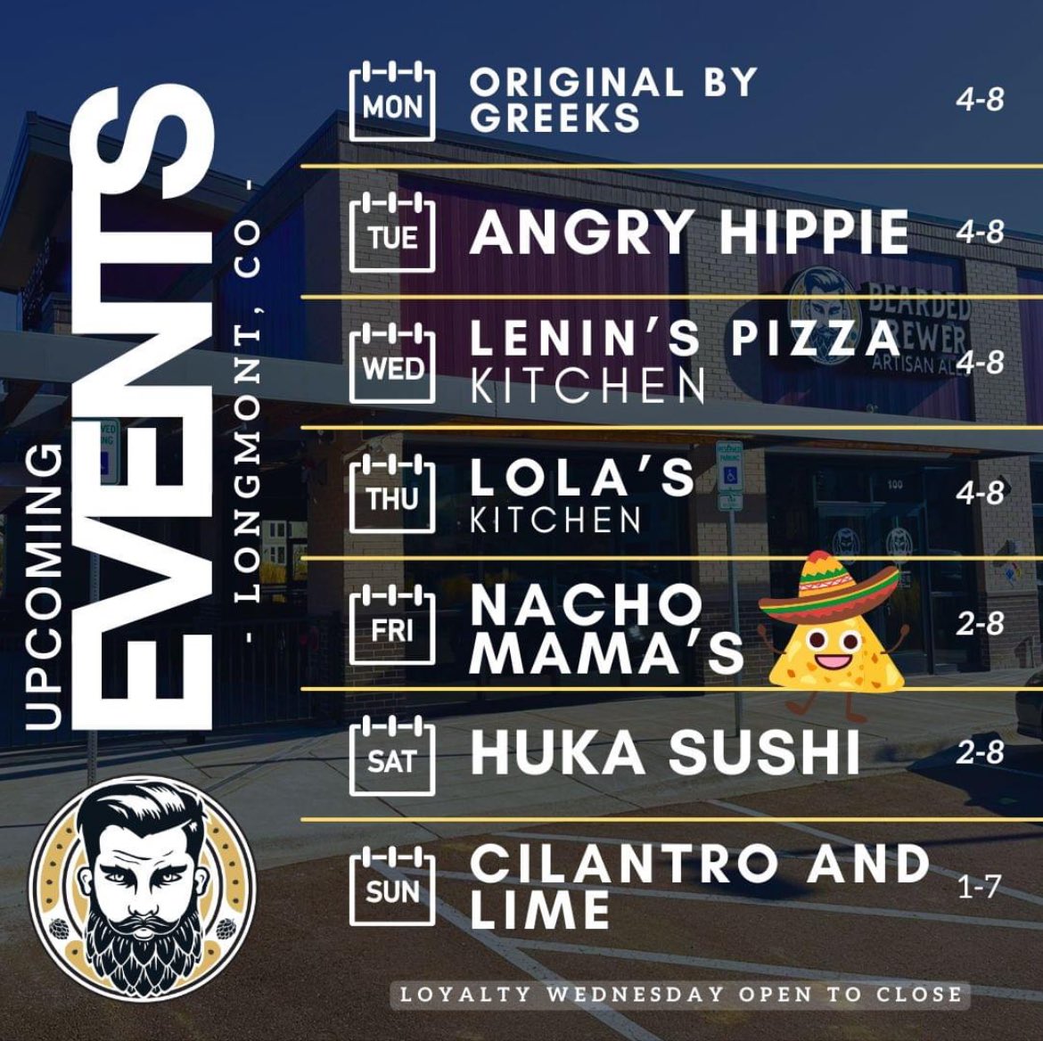#Longmont here is the food truck schedule for this week!  Cheers!