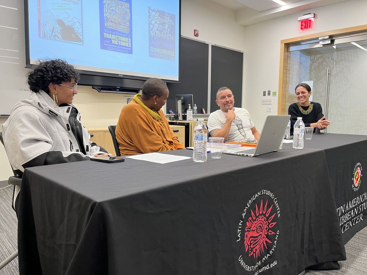 umdsllc's tweet photo. SLLC hosted the book launch of "We're an Example of Trajectories and Victories: Hip-Hop, Education and Literacies of Reexistence" by Ana Lúcia Silva Souza with a discussion moderated by José Magro and featured live Portuguese-to-English interpretation by Barbara Zocal Da Silva. https://t.co/ZnFGKqXuZY
