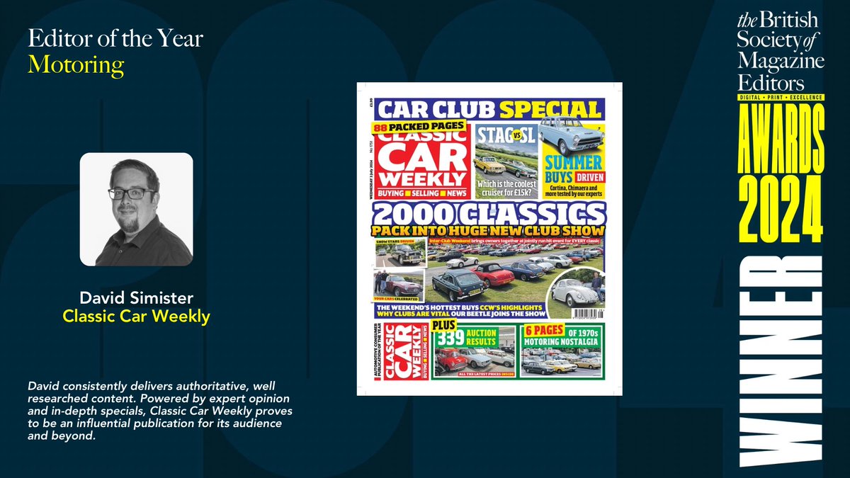 bsmeinfo's tweet image. The Editor of the Year - Motoring award goes to David Simister 

#BSMEAwards2024
