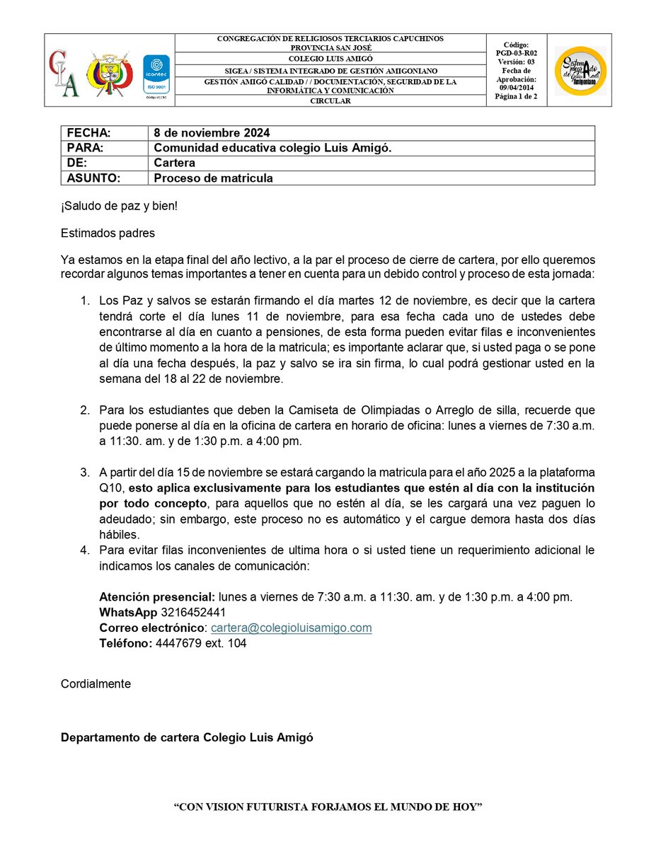 luisamigocol's tweet photo. ¡Saludo de paz y bien!
Desde nuestro colegio queremos darte esta información, importante, sobre paz y salvo, ya que el año escolar culminó. https://t.co/5ElEFF6ghb