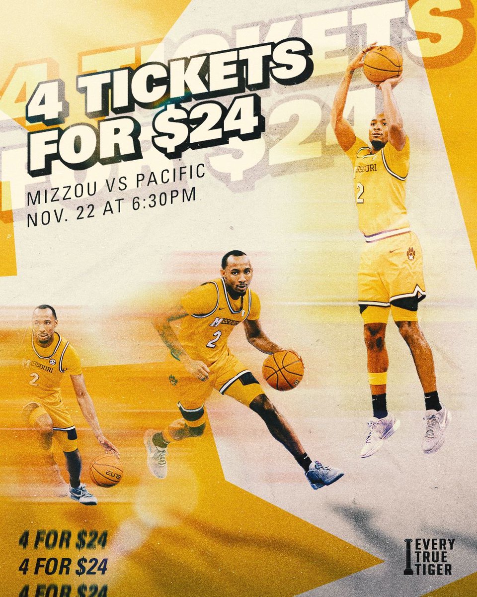 Jwayne25 (@2jwayne5) on Twitter photo Only $24 for you and 3 friends to catch the Tigers in action! Don't miss out. ๐ #MIZ #ETTB <a href="/mizzouathletics/">Mizzou Athletics</a> <a href="/mizzouhoops/">Mizzou Hoops</a>
๐: November 22
โฐ: 6:30pm
๐๏ธ: Mizzou Arena Only $24 for you and 3 friends to catch the Tigers in action! Don't miss out. ๐ #MIZ #ETTB <a href="/mizzouathletics/">Mizzou Athletics</a> <a href="/mizzouhoops/">Mizzou Hoops</a>
๐: November 22
โฐ: 6:30pm
๐๏ธ: Mizzou Arena