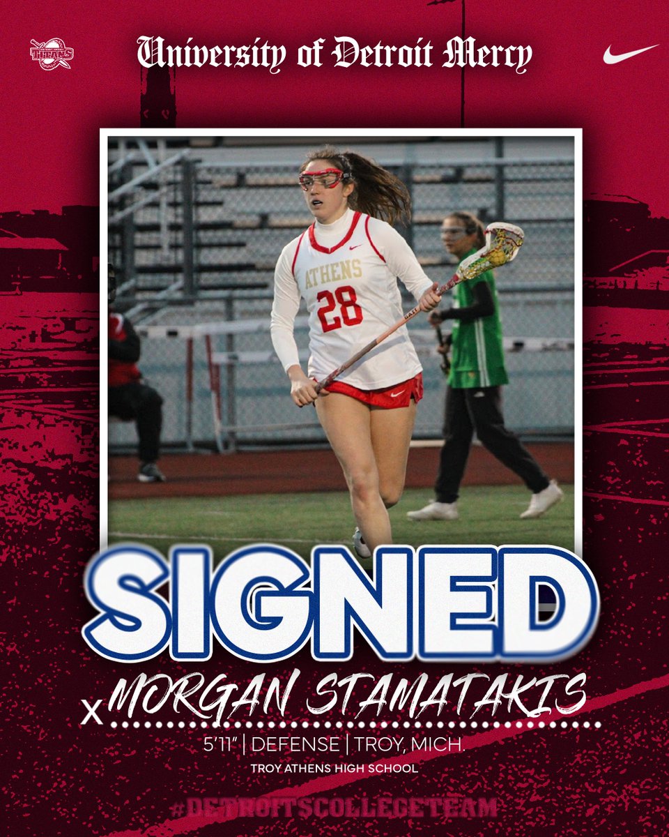 Welcome Morgan Stamatakis to Titan Territory!

🥍 Posted 50 goals last year
🥍 Selected All-League as a sophomore and junior as well as Third Team All-State as a sophomore and Honorable Mention last season
🥍 Played club with Detroit United Lacrosse

#DetroitsCollegeTeam ⚔️🥍