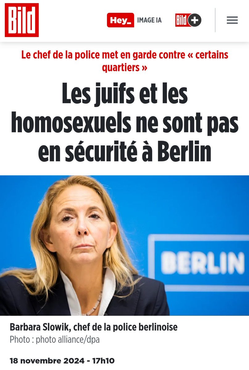 AmauryBrelet's tweet photo. 🔴 Les juifs et les homosexuels ne sont pas en sécurité dans certains quartiers de Berlin, affirme la chef de la police. #immigration #Allemagne
https://t.co/nBTMaFQDkr
https://t.co/lKAbxrMOXs https://t.co/I8NEu3bLLD