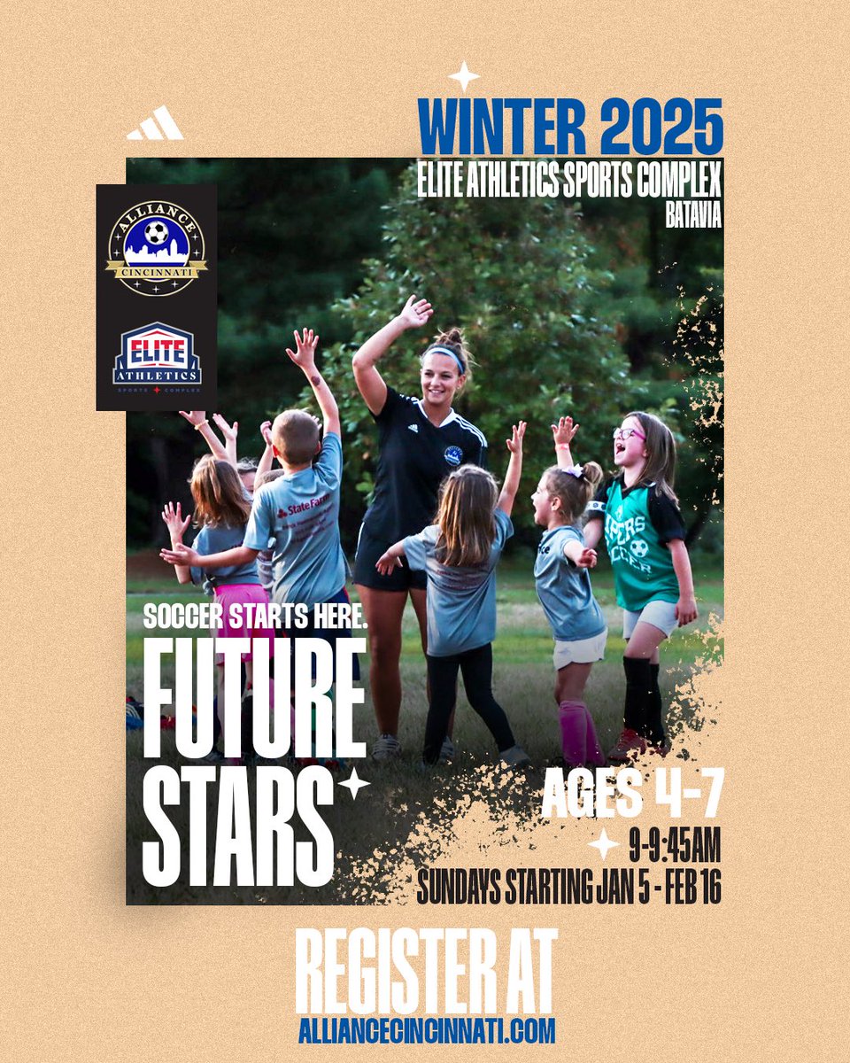 alliancecincy's tweet photo. Future Stars 💫 heads indoors to Elite Athletics Sports Complex for the Winter Season!

Players are introduced to soccer through fun, positive learning and games. The fun kicks off with Coach Hayley starting January 5!

Registration opens soon at https://t.co/eGgg5bAOJ1! https://t.co/1JpJTQaTBD