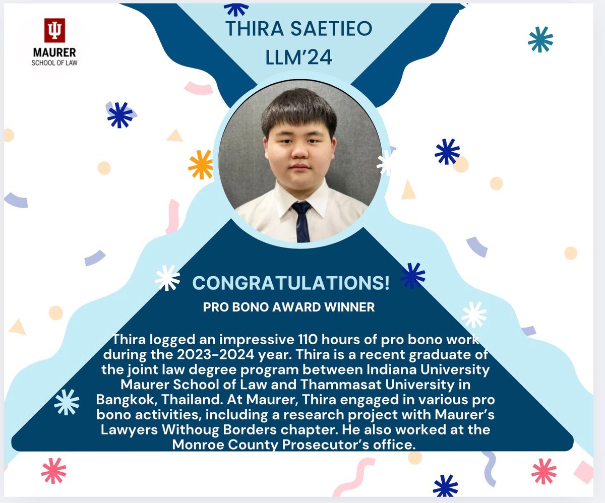 🎉 Congratulations to Thira Saetieo for being awarded the Pro Bono Award for logging an incredible 110 hours of pro bono work during the 2023-2024 year! Your dedication to serving others is truly inspiring! 🌟