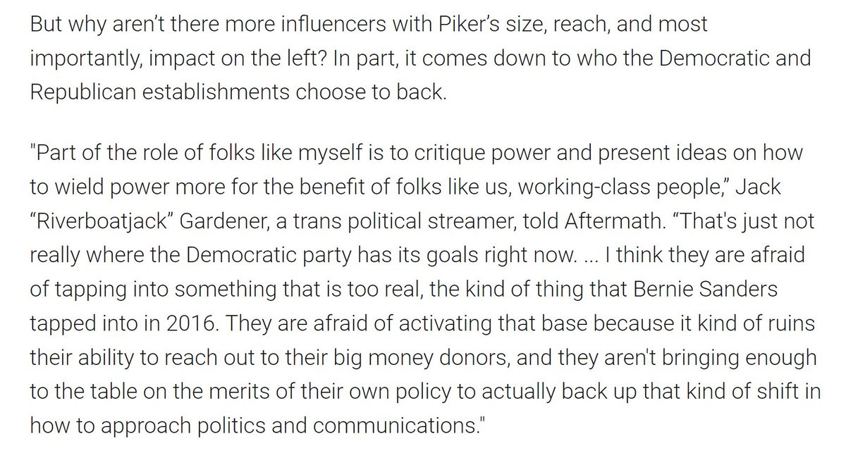 liberals want their own joe rogan, but the truth is, there's already a left-leaning content creator ecosystem. the dem establishment just chooses to ignore big names like <a href="/hasanthehun/">hasanabi</a> in favor of decrepit institutions like msnbc and the new york times

aftermath.site/twitch-youtube…