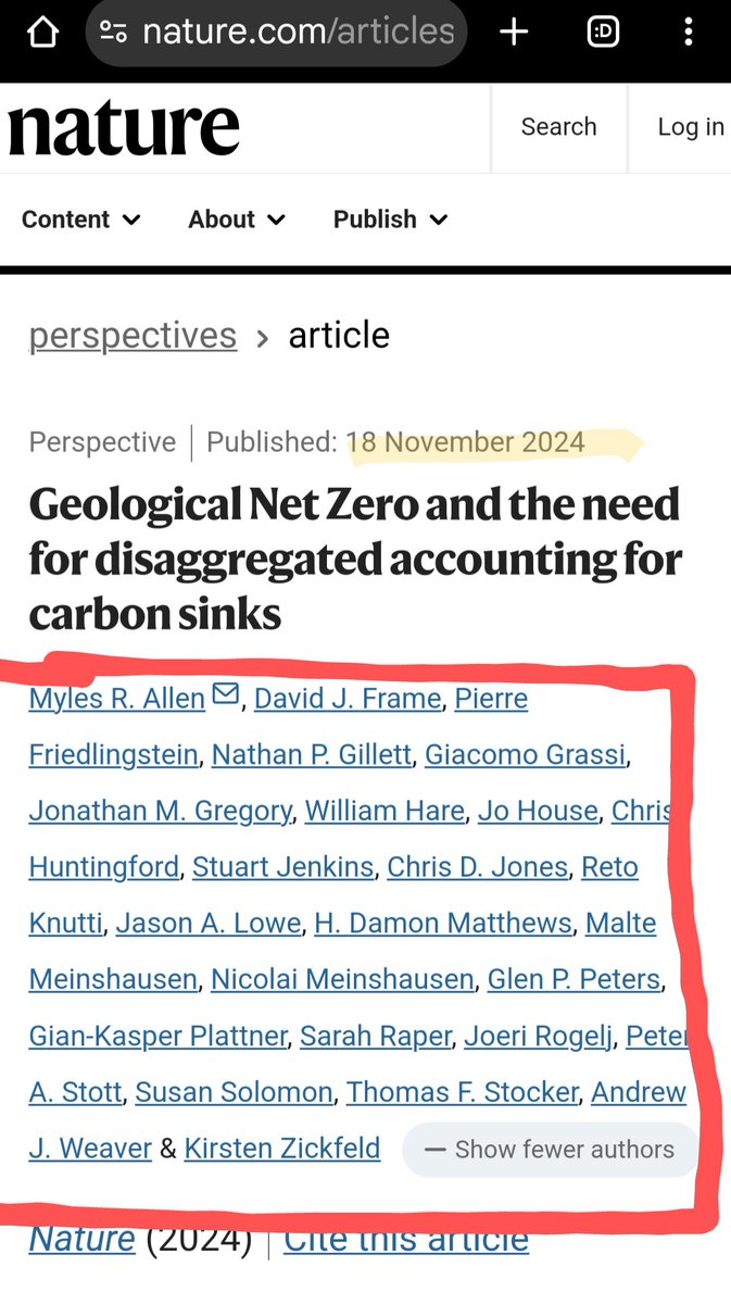 🧵

A who's who of the atmospheric physicists and carbon cycle experts who lead the way, c.2009 and forward, in changing¹ the nature of our climate mitigation challenge to one of net-zero, carbon budgets and cumulative emissions has a new paper today in Nature.