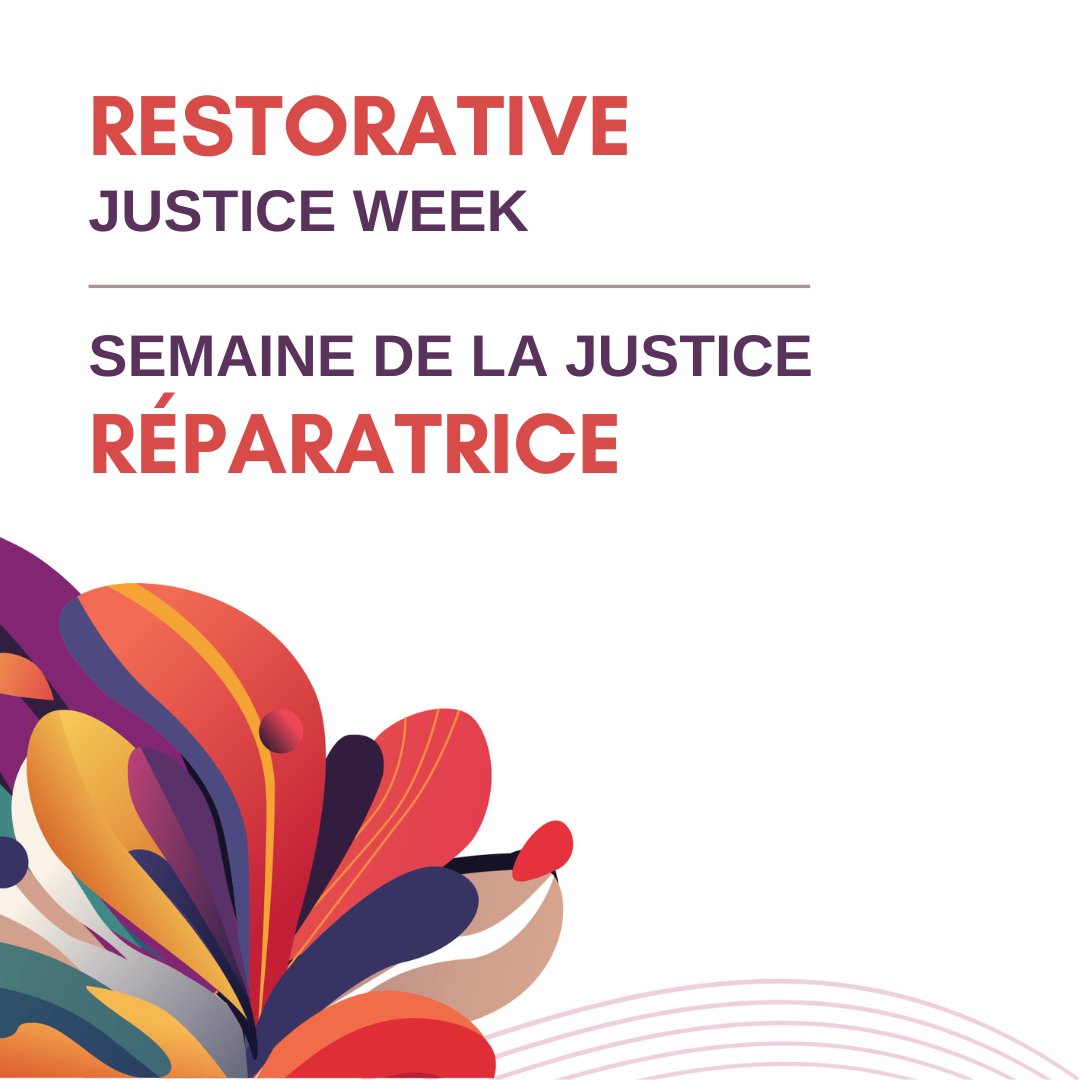 La Semaine de la justice réparatrice au Canada aura lieu du 17 au 23 novembre. La justice réparatrice est importante pour réparer les préjudices et promouvoir la guérison de toutes les personnes victimes d'un crime. Pour en savoir plus, consultez le site justice.gc.ca/eng/cj-jp/rj-j…