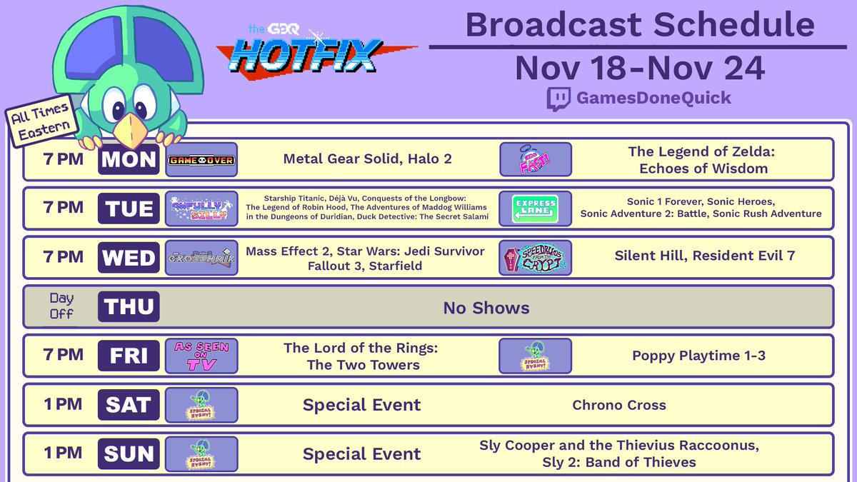 GamesDoneQuick's tweet photo. This week on GDQ Hotfix! https://t.co/5rpbOlEA6H
