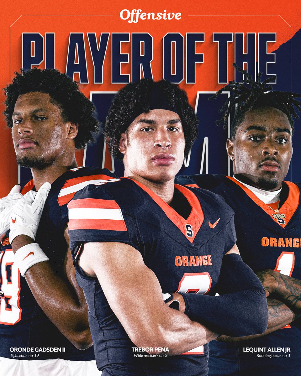 CuseFootball's tweet photo. Week 12 Players of the Week 🍊🎯 https://t.co/2EoA0StfPc
