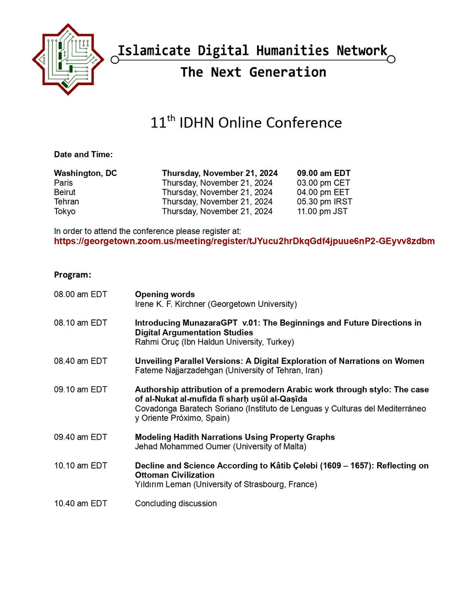 Join us THIS THURSDAY for our 11th IDHN Conference on November 21st and register here: georgetown.zoom.us/meeting/regist… and find the program below! We look forward to seeing you!