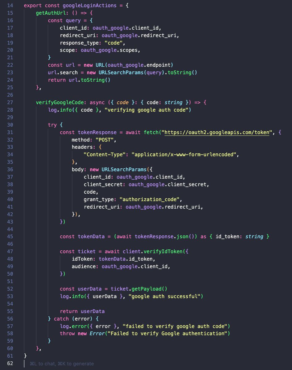 forgebitz's tweet image. google login with just the google-auth-library, no frameworks in 50 lines of code
don't overcomplicate things