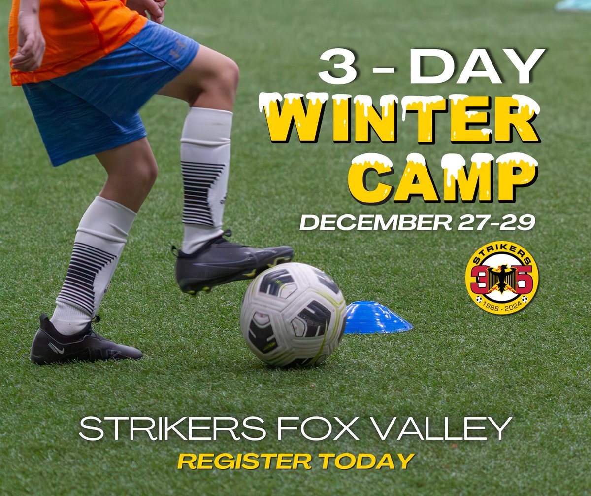3-day Winter Camp ⚽ ✔️ Mark your calendars, register, and join us December 27-29 for all area soccer players — boys and girls, ages 7-13! strikersfoxvalley.com/register.  

#onecommunity #oneclub #soccer​​ #soccercamp #winter