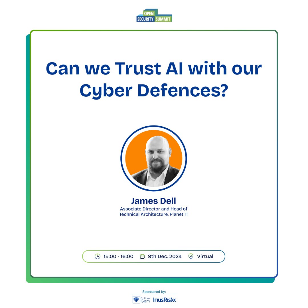 opensecsummit's tweet photo. 🔒 Can we trust AI with our cyber defenses?

Join James Dell from @PlanetITLtd at #OSS2024 to explore AI-driven MDR’s benefits &amp; risks. Gain insights on balancing automation with human oversight.

Register before spots are full: https://t.co/mewvTsHqqI

#CyberSecurity #AI https://t.co/d2TdVud2Bd