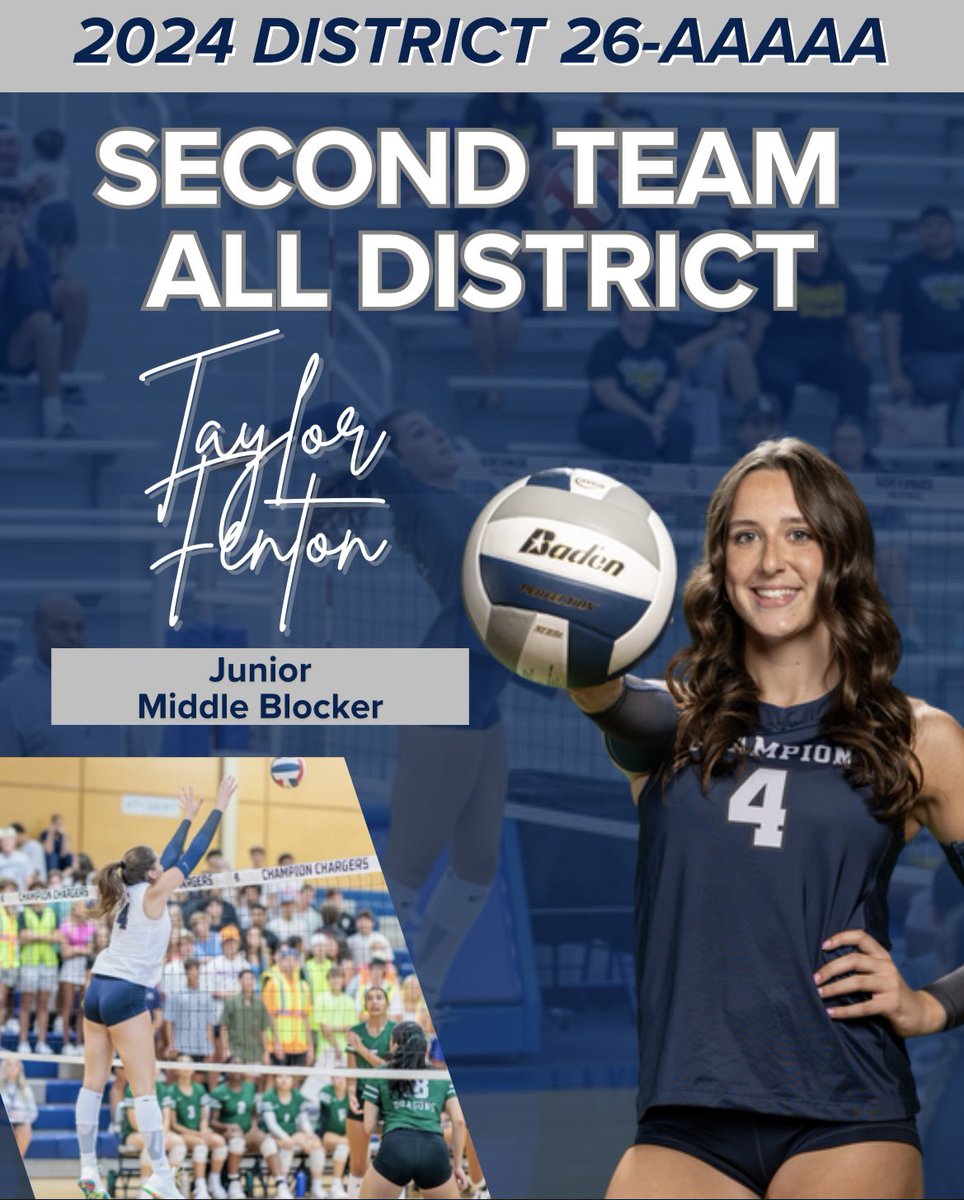 ChampionVBall's tweet photo. 26-5A Second Team All District 

Taylor Fenton
JR MB # 4

Congratulations, Taylor! We’re so proud of you! https://t.co/ay1mJdkmt9