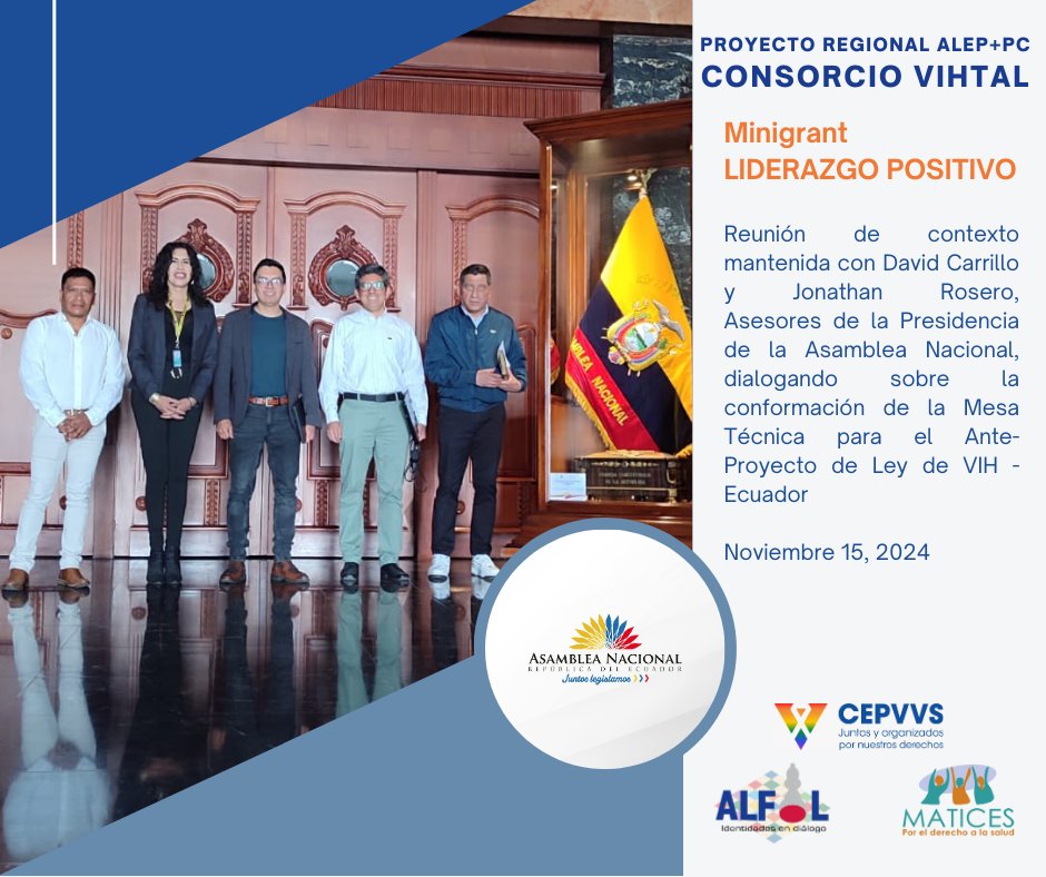AlfilAsociacion's tweet photo. #NoticiasalMomento #ConsorcioVIHTAL #minigrant #LiderazgoPositivo #AsociacionALFIL @CEPVVS_1923 @Maticesecu en #IncidenciaPolitica con asesores Legislativos de @AsambleaEcuador posibles reformas Ley VIH/sida #Ecuador #DerechosHumanos #LaRespuestaAlVIHEsAcción #SomosRedLacTrans https://t.co/hs6XbszQwZ