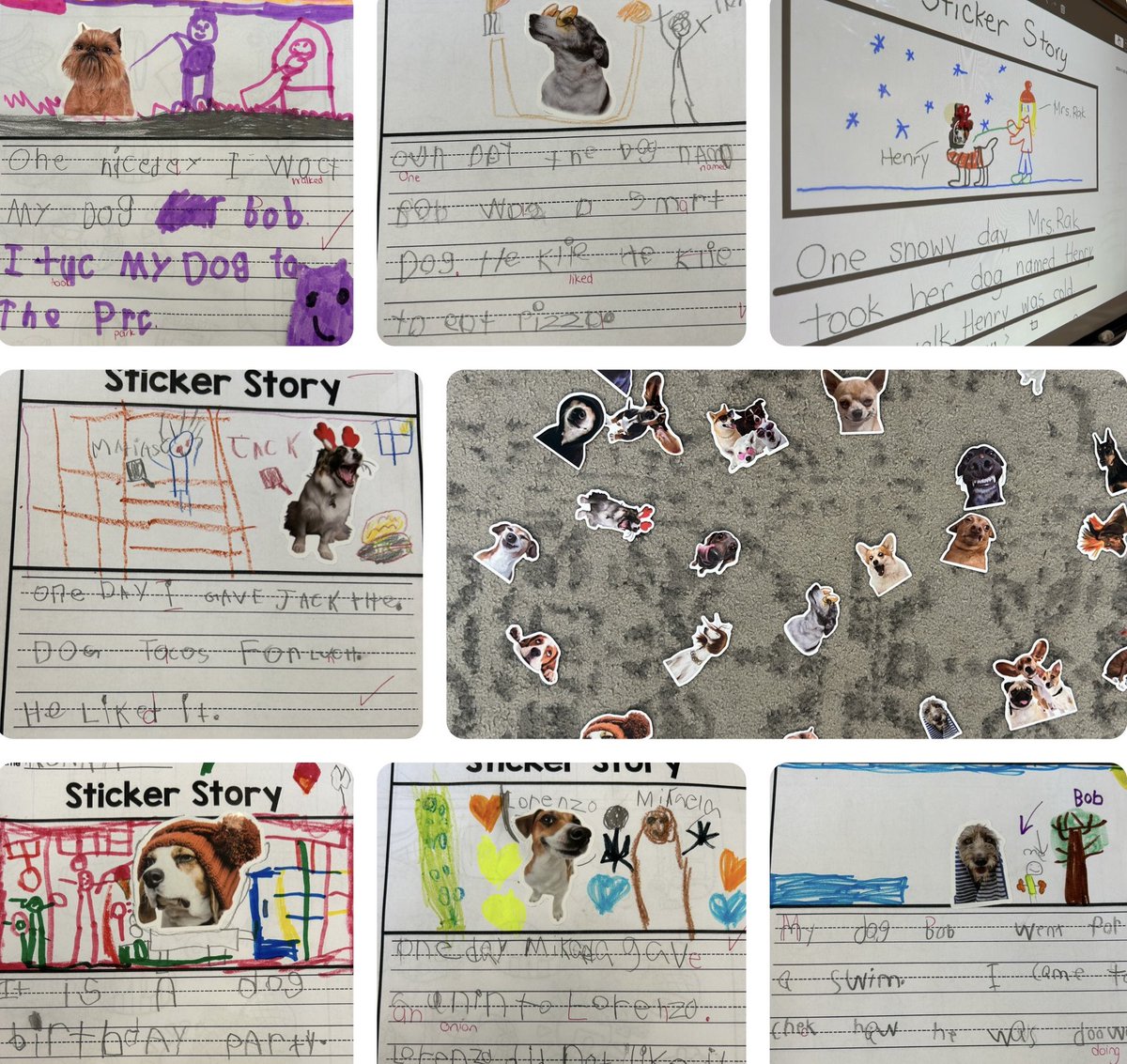 MrsJRak's tweet photo. We love our Sticker Story literacy centre! After modelling a story then co-creating a class sticker story, our Grade 1 students got creative with their own writing 📝 https://t.co/I8FWhrvwc0