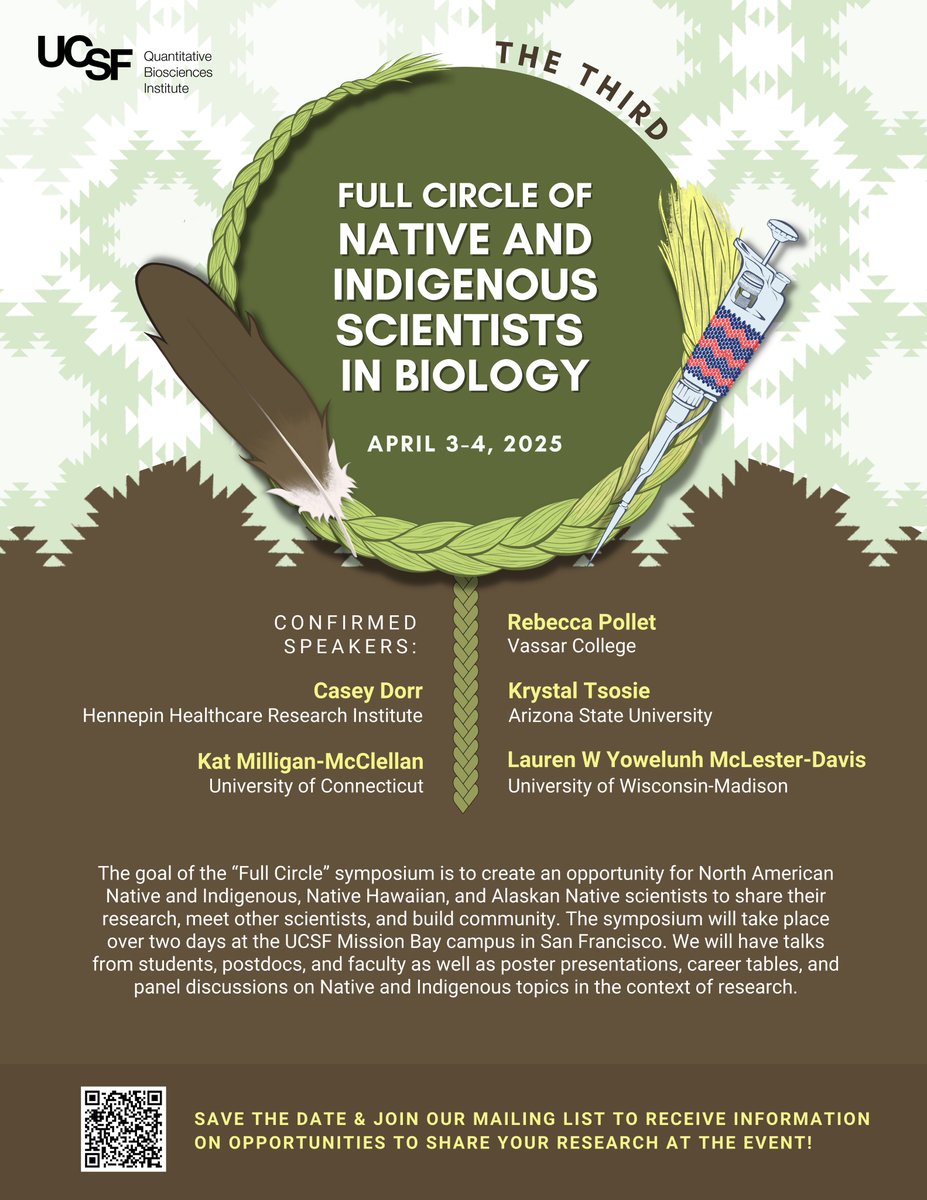 We will be hosting 3rd Full Circle Symposium for Native Biologists hosted at UCSF in April 2025! We aim to build community and provide opportunities for Native biologists. If you are a Native biologist who is interested  fill this out to stay up to date: forms.gle/AN7nfkhdB3Fvdk…