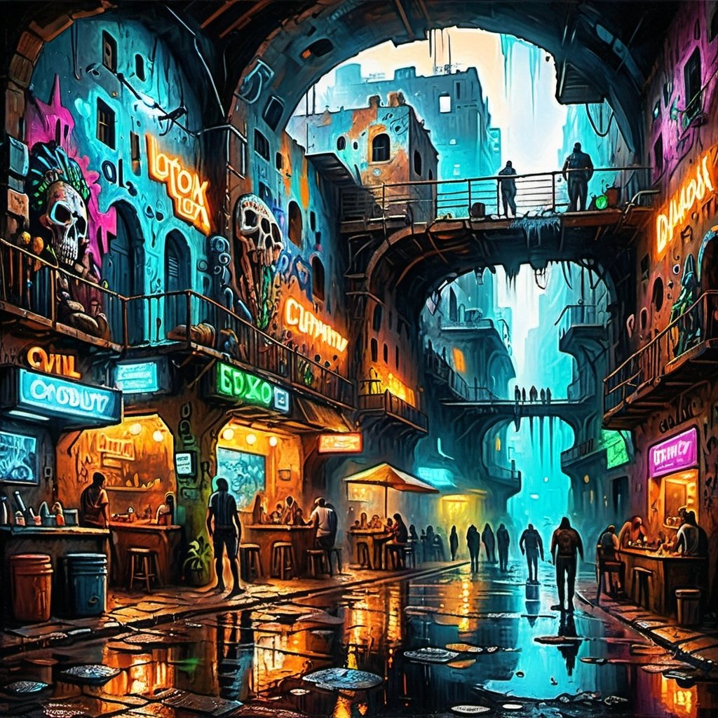 wayofthemoth's tweet photo. Ai generation of a section of the Undercity in my cyberpunk book "Neon Moths". A Cyberpunk city built above ancient Mayan ruins.
#OpenAiArt #AiArt #GenerativeAI #AIArtistCommunity #aiartcommunity #cyberpunk https://t.co/2p4nixIHkg