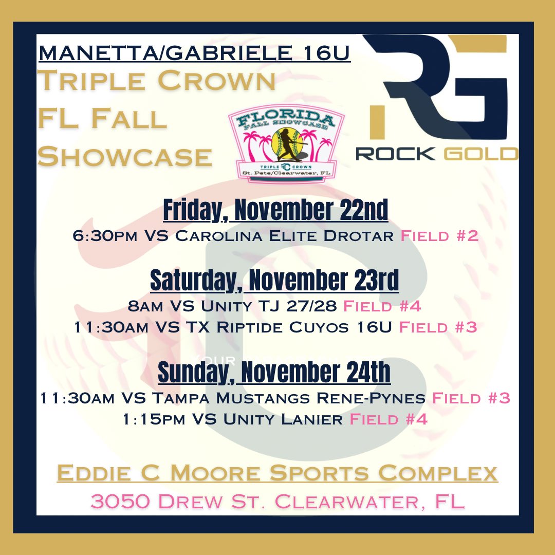 Last one for the season - Triple Crown FL Fall Showcase in Clearwater! It’s been a great season so far, so let’s end it in a high note! We are coming out hungry!!!!! #ClearwaterShowcase #triplecrownsoftball