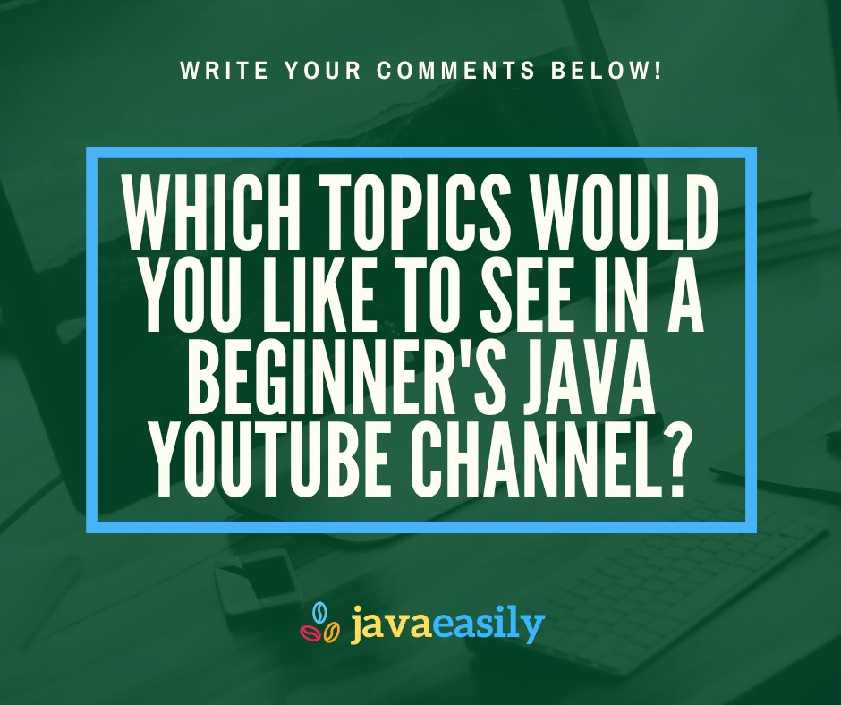 JavaEasily's tweet image. If you had a dream Java youtube channel and could wave a magic wand 🪄 What topics would you want to see covered in the channel?

Let me know in the comments so we can start creating the videos you want to see and need the most!

#javabeginner #java #javaeasily