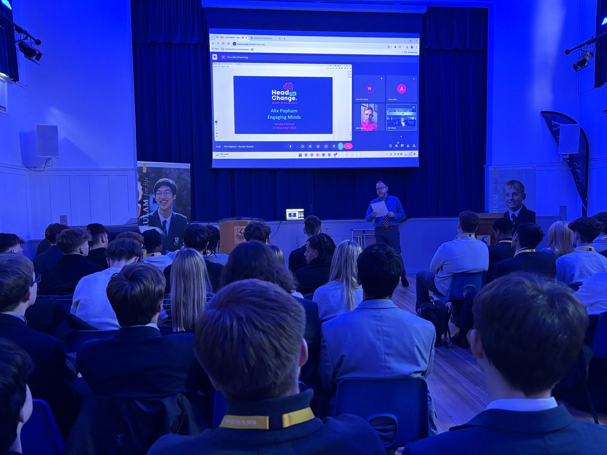 Big thank you to Alix Popham, Welsh Rugby International 🏴󠁧󠁢󠁷󠁬󠁳󠁿 for speaking (virtually) to our Year 12's as part <a href="/verulamschool/">Verulam School</a> Engaging Minds Lecture series. Alix's vital work with @head4change, raising awareness about brain injuries in sport, is truly inspiring. #Head4Change