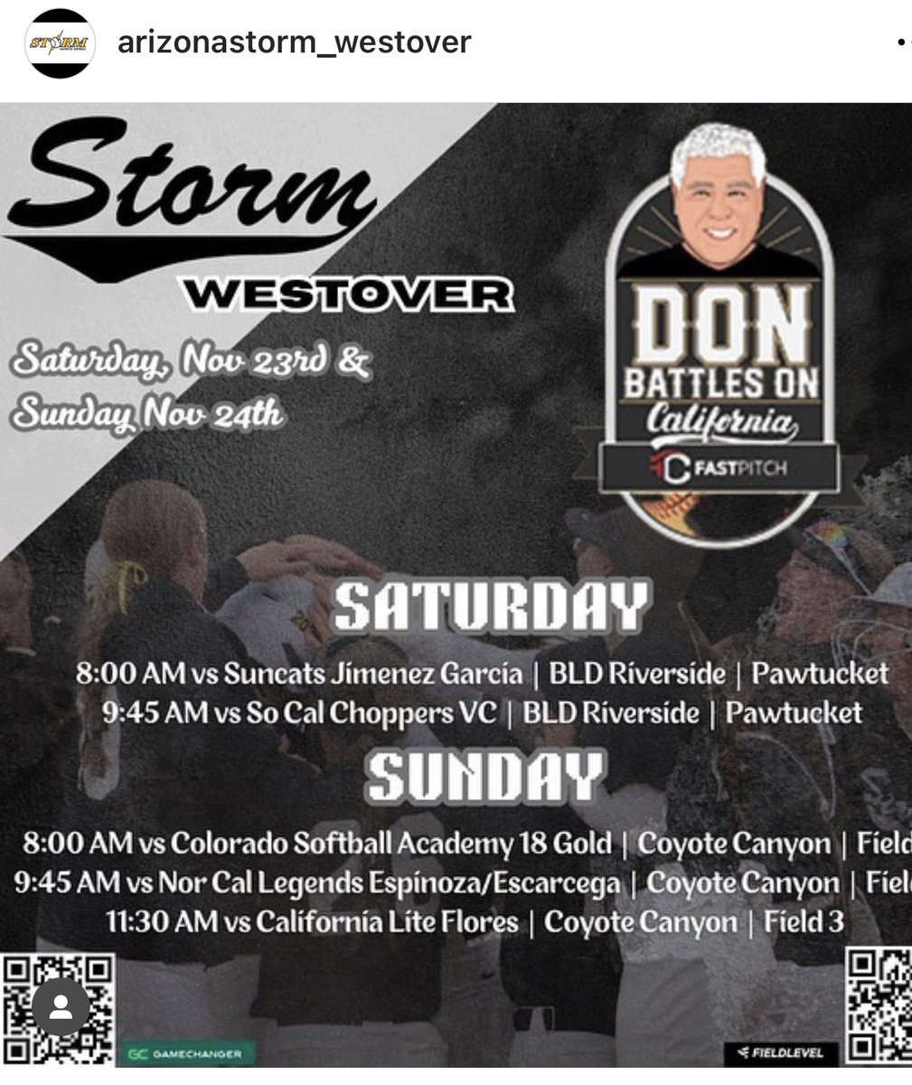 We are headed to Cali this weekend.  Come out and watch us play
Here is our schedule   Hope to see you🥎

Arizona Storm Westover