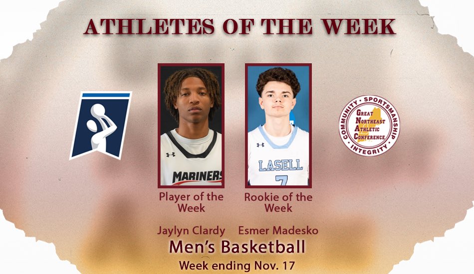 Great Northeast Athletic Conference (@thegnac) on Twitter photo MBB Weekly Awards - Week 2
For your second week of men’s basketball weekly awards, Jaylyn Clardy (<a href="/AthleticsMC/">Mitchell College Athletics</a>) takes home Player of the Week honors and Esmer Madesko (<a href="/LasellAthletics/">Lasell University Athletics</a>) takes home Rookie of the Week honors.
Read More: thegnac.com/sports/mbkb/20… MBB Weekly Awards - Week 2
For your second week of men’s basketball weekly awards, Jaylyn Clardy (<a href="/AthleticsMC/">Mitchell College Athletics</a>) takes home Player of the Week honors and Esmer Madesko (<a href="/LasellAthletics/">Lasell University Athletics</a>) takes home Rookie of the Week honors.
Read More: thegnac.com/sports/mbkb/20…