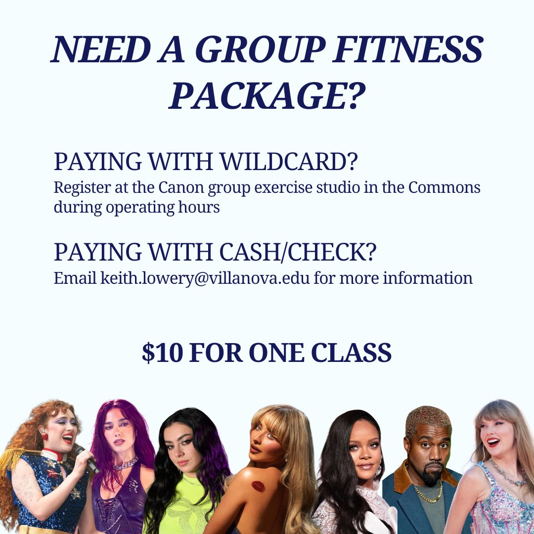 This week in Group Exercise: Artist Theme Week! Instructors will be playing Dua Lipa vs. Rihanna, 90s throwbacks, country hits, and more - don't miss out!