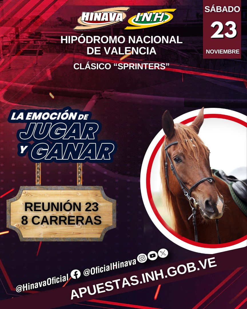 #ProgramaciónHinava 🗒️

Este sábado 23 de noviembre en el Hipódromo Nacional de Valencia 🥇🏇 disfrutaremos de 8  emocionantes carreras en la R23, entre ellas el Clásico "Sprinters" 🏆. 

Chequea aquí el programa oficial:

➡️ files.fm/u/xure4j3rsd

#Hipismo
