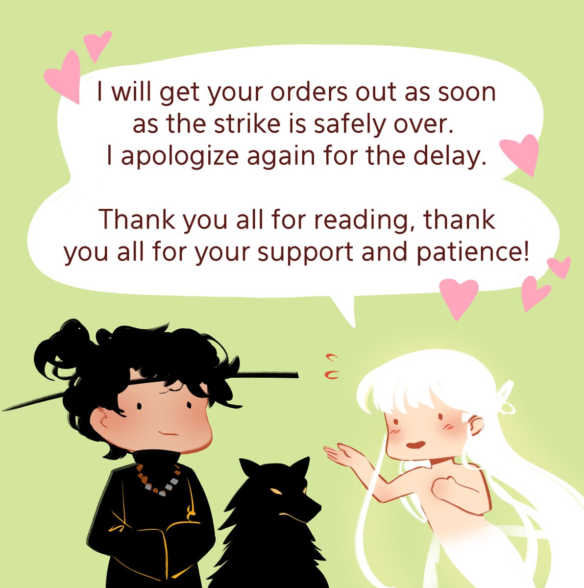 an update for people who pre-ordered The Reaper and The Waiting from my store in August, and for anyone who missed it!

Thank you for your patience! 

Store link: https://t.co/pAfSs507U6 