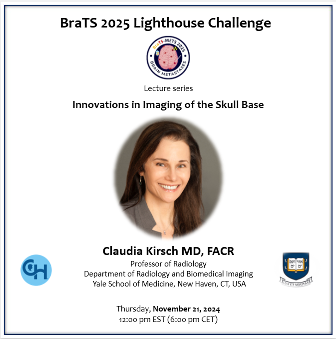 BraTS 2025 Lighthouse Challenge (@brats_mets_2025) on Twitter photo <a href="/CfeKirsch/">CFEKirsch</a> will be presenting on fundamentals and innovations of skull base imaging on Nov 21, 2024. We welcome you to the discussion! Link available soon!
<a href="/YaleRadiology/">Yale Department of Radiology & Biomedical Imaging</a>
#MedTwitter #neurotwitter #futureradres #Neuroscience #radiology #AI #education #MedicalResearch #Cancer <a href="/CfeKirsch/">CFEKirsch</a> will be presenting on fundamentals and innovations of skull base imaging on Nov 21, 2024. We welcome you to the discussion! Link available soon!
<a href="/YaleRadiology/">Yale Department of Radiology & Biomedical Imaging</a>
#MedTwitter #neurotwitter #futureradres #Neuroscience #radiology #AI #education #MedicalResearch #Cancer