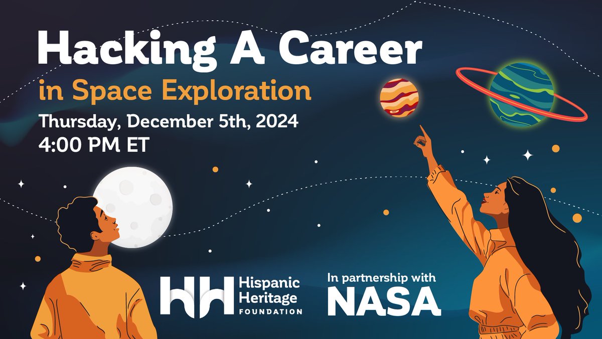 HHFoundation's tweet photo. Let’s put more Latinos in space careers! Join @HHFoundation and @NASA on Dec 5th at 4PM ET for our virtual Hacking a Career in Space Exploration &amp; learn from NASA professionals as they share their career journeys &amp; insights! RSVP: https://t.co/2dG6zr1M8r #HHFxNASA #LatinosInSpace https://t.co/X0srHuiA4t