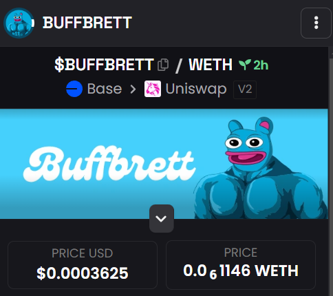 BuffBrettBase's tweet photo. 🎉 WE’RE OFFICIALLY LIVE ON DEXSCREENER! 🎉

🚀 The OG MEME BEAST, $BUFFBRETT, has made its debut! We’re taking the Base Chain by storm and building the strongest community in crypto. 💪

💬 Join the Movement:
🌐 Website: https://t.co/g0ndH0pLwm
🐦 Twitter: @buffbrettbase
💬 Telegram: https://t.co/IAJbvKXllT
📢 Be part of the $BUFFBRETT revolution today. Together, we’ll flex our way to the top. This is just the beginning—let’s make history! 🚀🌙
#Crypto #BUFFBRETT #MemeCoin #Dexscreener #BaseChain #Uniswap