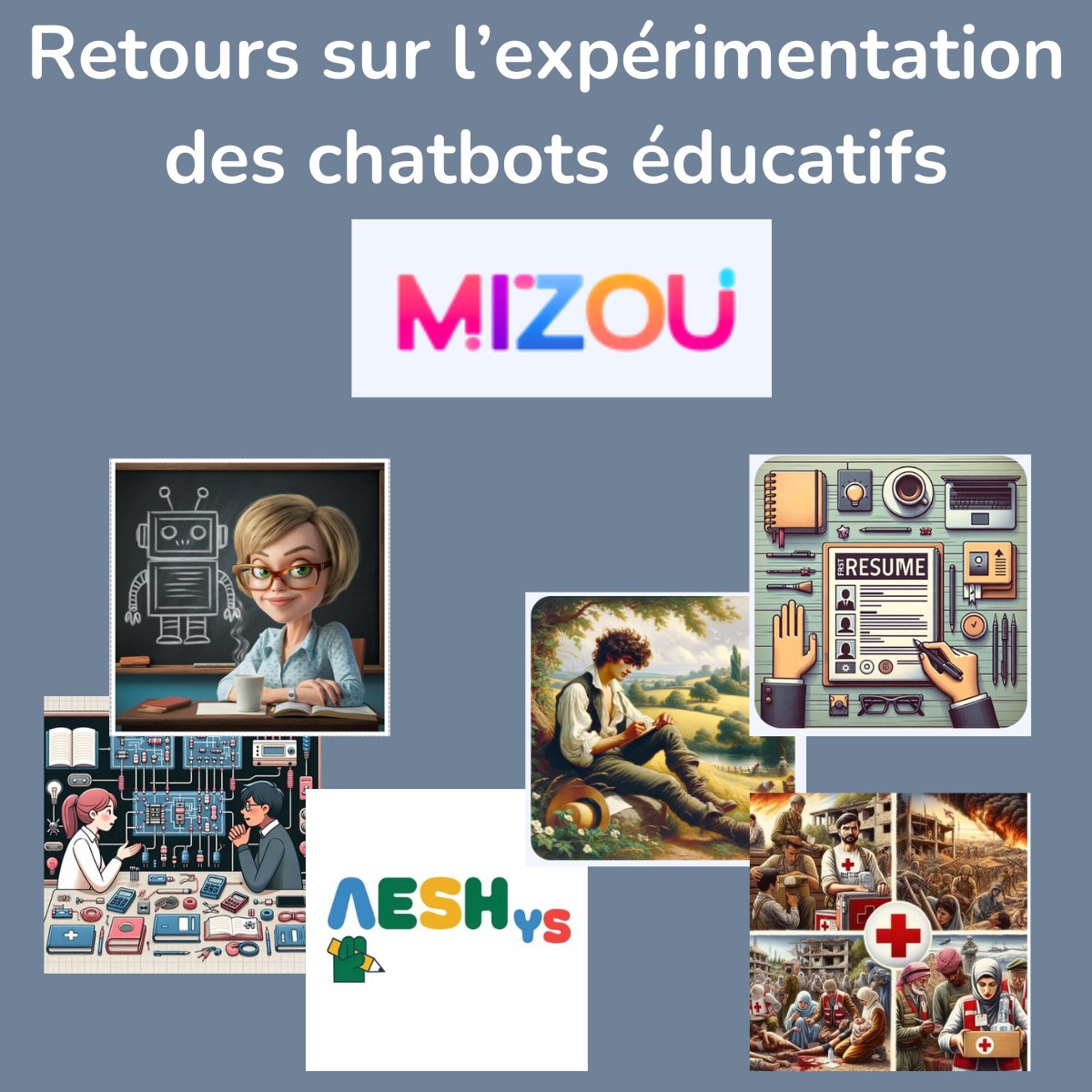 DranePaca's tweet photo. 👩‍🏫 Expérimentation Mizou : des enseignants innovent avec des #chatbots éducatifs ! De l'anglais en CAP aux quiz en sciences, en passant par l’aide à la lecture ou l’orientation, découvrez ces projets concrets et inspirants. 

➕d’infos 👉https://t.co/kJjjAhBF9a 

#iA 
@Edu_Num https://t.co/rVkJONiDth