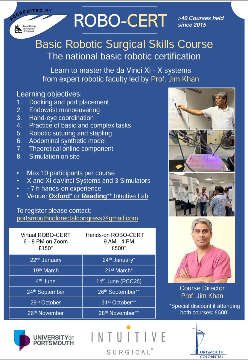 #ROBOCERT limited availability,  from March 2025 onwards! Accredited by <a href="/RCSnews/">The Royal College of Surgeons of England</a> and run by <a href="/JimkhanMD/">Jim Khan</a> register early to avoid disappointment, few places left! <a href="/PiozziMD/">Guglielmo Niccolò Piozzi</a> <a href="/ACPGBI/">@ACPGBI</a> <a href="/escp_tweets/">European Society of Coloproctology</a> <a href="/asgbi/">ASGBI</a>
