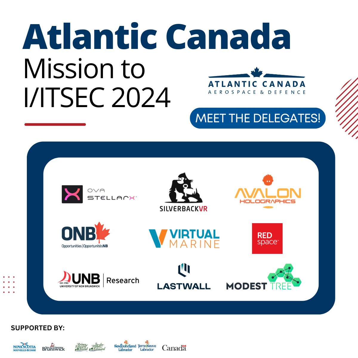 𝗔𝗖𝗔𝗗𝗔 𝗶𝘀 𝗵𝗲𝗮𝗱𝗶𝗻𝗴 𝘁𝗼 𝗜/𝗜𝗧𝗦𝗘𝗖 𝟮𝟬𝟮𝟰!

With support from ACOA and the four Atlantic Provinces, this mission showcases Atlantic Canada’s innovation and expertise on the global stage. 𝗙𝗶𝗻𝗱 𝘂𝘀 𝗮𝘁 𝗕𝗼𝗼𝘁𝗵 #𝟮𝟭𝟲𝟭.
#IITSEC2024 #atlanticcanadamission