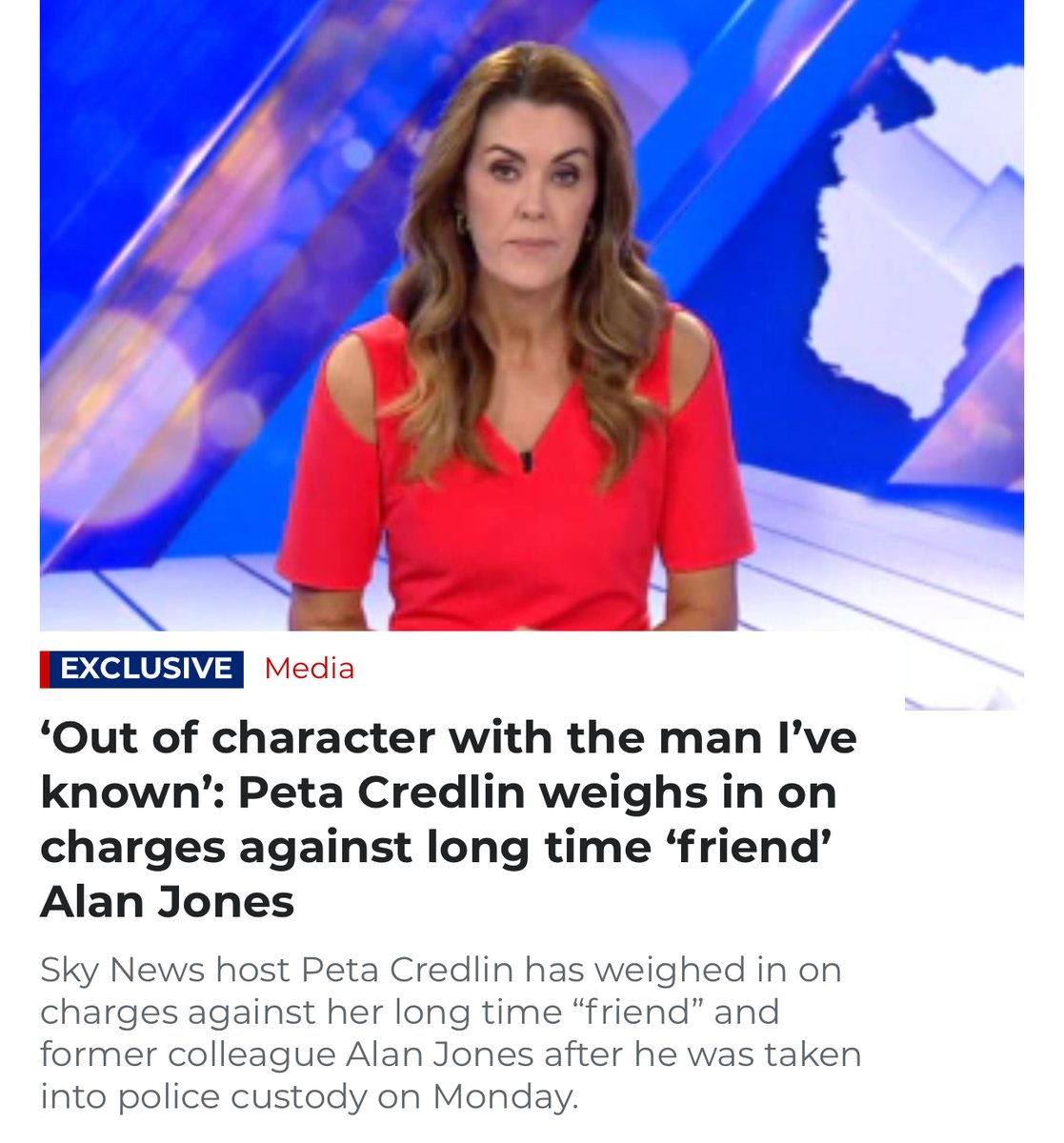 strangerous10's tweet photo. Why do Murdoch hacks always back the perpetrator? Peta Credlin extremely shaken, now desperately defending her “friend” Alan Jones. I guess it’s no surprise given she also supports Trump the convicted rapist. https://t.co/mVnArKJ66m