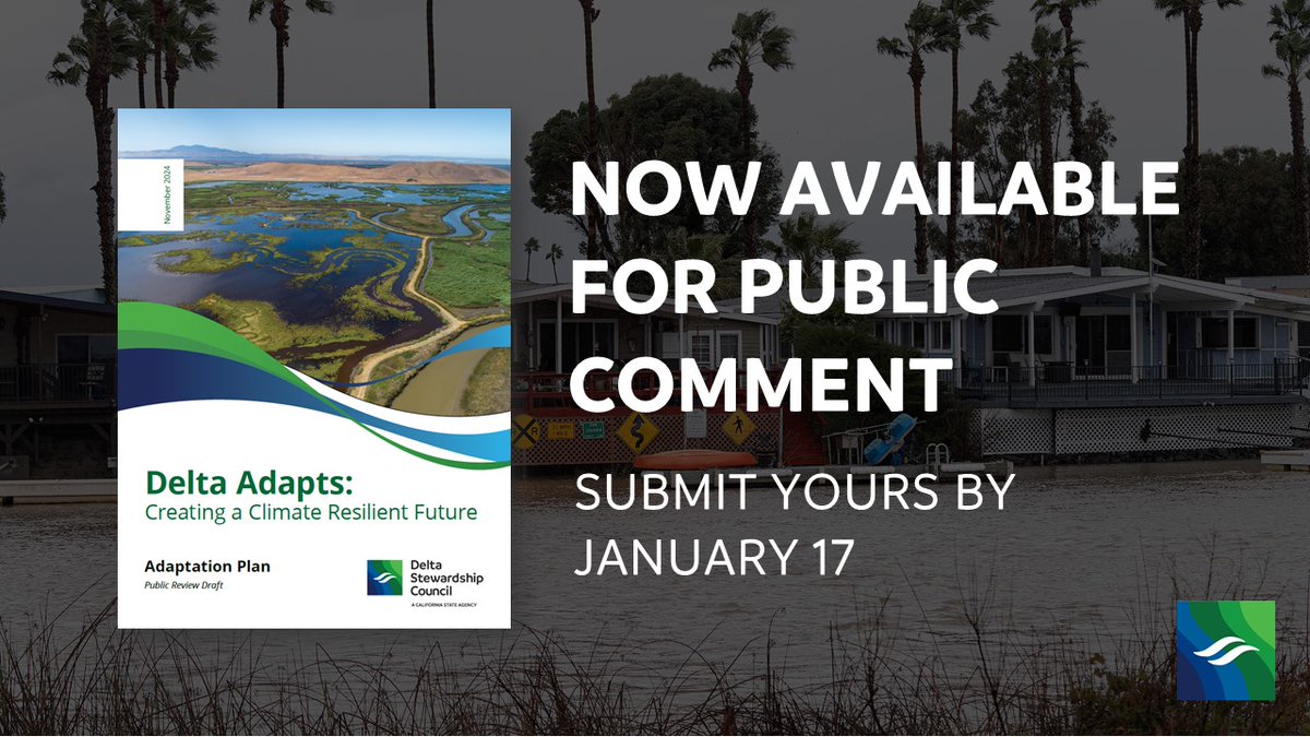 #Climate adaptation that is rooted in science-based decision-making matters, and we need your help to reduce the #sacdelta's vulnerability. ⚠

Our draft Adaptation Plan is available for public comment until January 17 ➡ rebrand.ly/deltaadapts. 📅