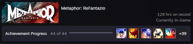 AimoAio's tweet photo. Another great game worthy of 100% (been a while since I’ve done that) #MetaphorReFantazio https://t.co/Cyk30itA3Q