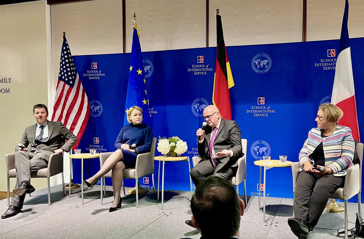 Andreas Michaelis (@germanambusa) on Twitter photo In these turbulent times, it’s vital to highlight the deep cultural ties that unite the US and Europe. Our shared identity is a strength – one that is worth defending against those who seek to divide us from the outside.
Great exchange with students <a href="/AU_SIS/">AU School of International Service</a> <a href="/AU_EuropeCenter/">Transatlantic Policy Center 🇺🇦</a>! In these turbulent times, it’s vital to highlight the deep cultural ties that unite the US and Europe. Our shared identity is a strength – one that is worth defending against those who seek to divide us from the outside.
Great exchange with students <a href="/AU_SIS/">AU School of International Service</a> <a href="/AU_EuropeCenter/">Transatlantic Policy Center 🇺🇦</a>!