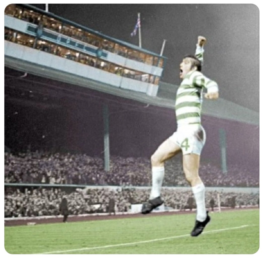 Bobby Murdoch celebrates before 136,505 fans at #HampdenPark - a jeroboam of joyous excitement - after giving #TheBhoys a 2-1 lead (3-1 on agg.) in the 1970 #EuropeanCup semi-final 'Battle of Britain' clash versus #LeedsUnited.