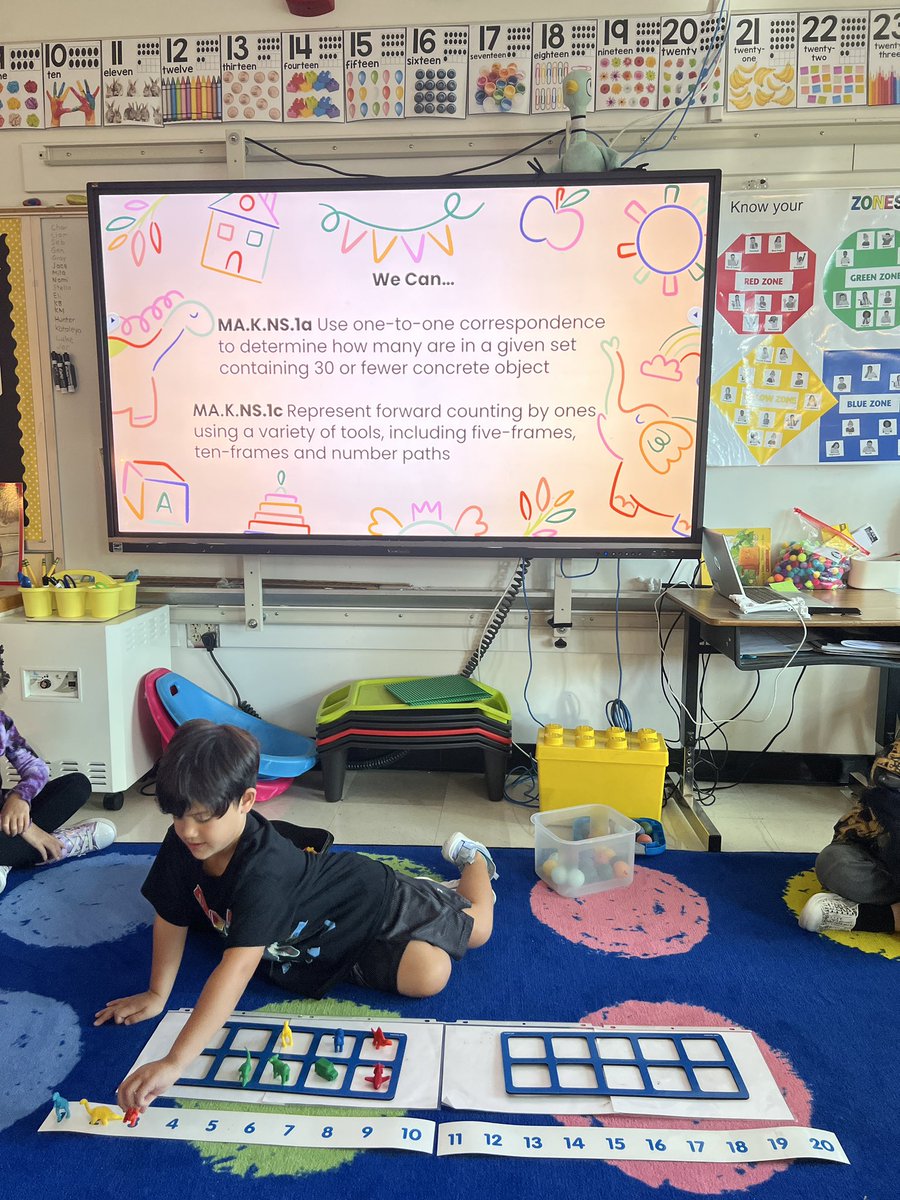 How many dinosaurs did we pick? Students used tens frames, a number path, and support from friends in order to successfully count objects in a set. 🦖🦕 #kindergarten #math