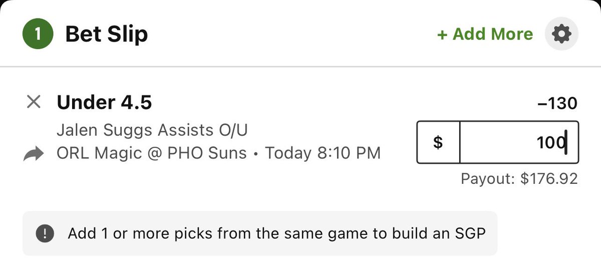 GamblingDoozy's tweet image. NBA Player Prop Bet🏀
2 of 4 bets for Monday 11/18

Jalen Suggs under 4.5 AST DK -130

#FreePlay #FreeProp #PlayerProps #Parlay #GamblingTwitter #GamblingX #NBA #DraftKings   #Fanduel