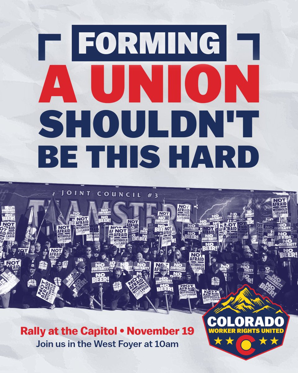 JessieDanielson's tweet photo. See you Nov 19, 10am - rally to support the launch of our fight to expand workers’ rights in our state. #ColoradoWorker #copolitics #coleg https://t.co/cjRcid7tkz