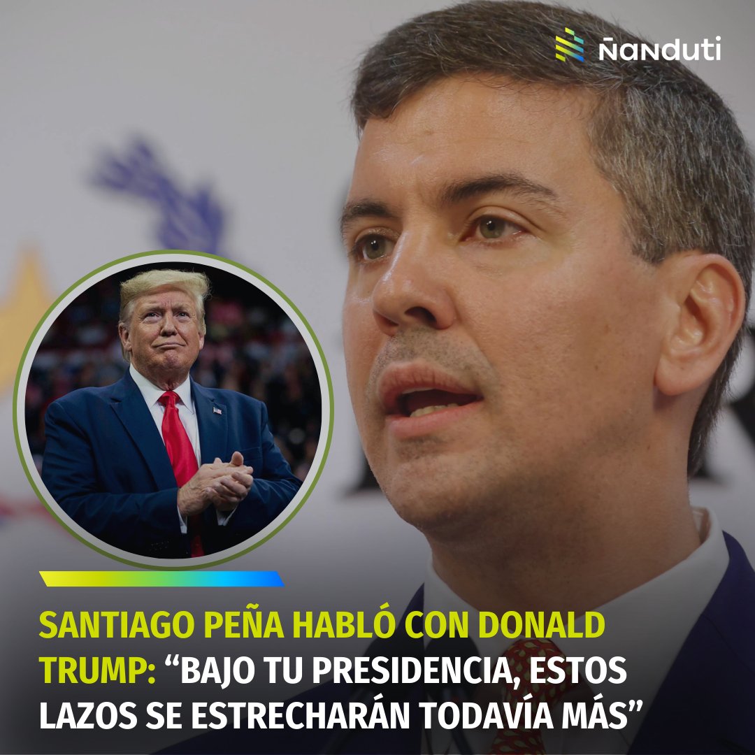 nanduti's tweet image. 📞Santiago Peña habló con Donald Trump 

👉El presidente Santiago Peña, tuvo una conversación telefónica con el presidente electo de Estados Unidos, Donald Trump. 

▪️ Al momento del diálogo, Peña se encontraba participando de la cumbre del G20 que se desarrolla en Río de…