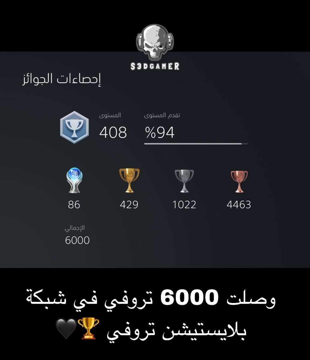 S3DGAMER_'s tweet photo. وصلت 6000 تروفي في شبكة بلايستيشن تروفي https://t.co/pMrfLdjwmv